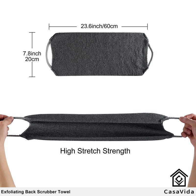 CASAVIDA Back Scrubber for Shower Nylon Bath Towel Washer Exfoliating Washcloth Rear Japanese Stretchable Strap Wash Cloth Body Exfoliation 2 Pack (Jean Blue + Wine Red)