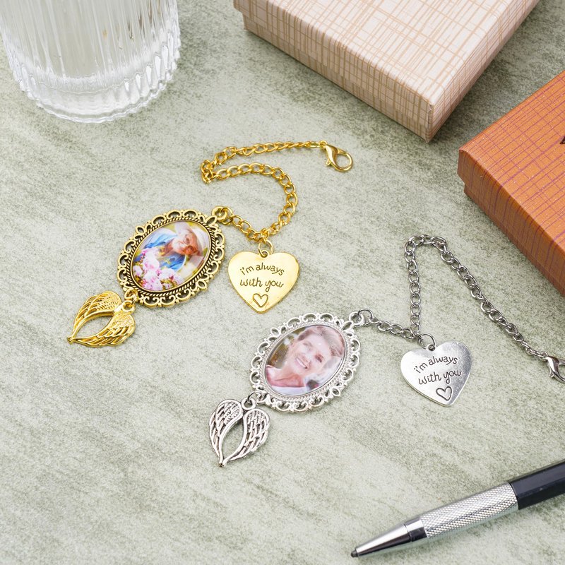 Bylion 2 Pack Custom Memorial Graduation Cap Photo Charm Class of 2026 Tassel Charms I Always with You Memorial Ceremony College Gift DIY Photo Chain Wear on Cap for Graduation (Gold)