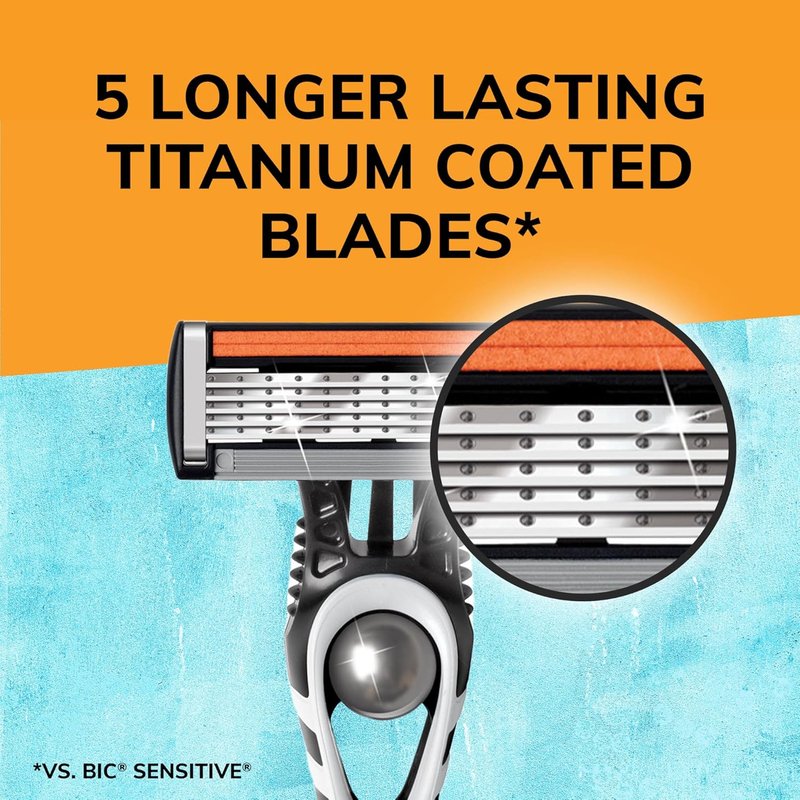 BIC Flex 5 Titanium Disposable Razors for Men - 4 Piece Set | Refillable Razors with 1 Handle & 7 Cartridges
