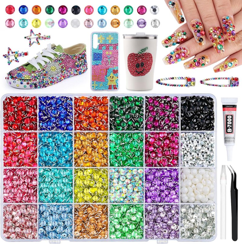 Skiennix 3600 Pcs 6mm Resin Rhinestones - Pink, Red & Black Flatback Gems for DIY Crafting & Bedazzling