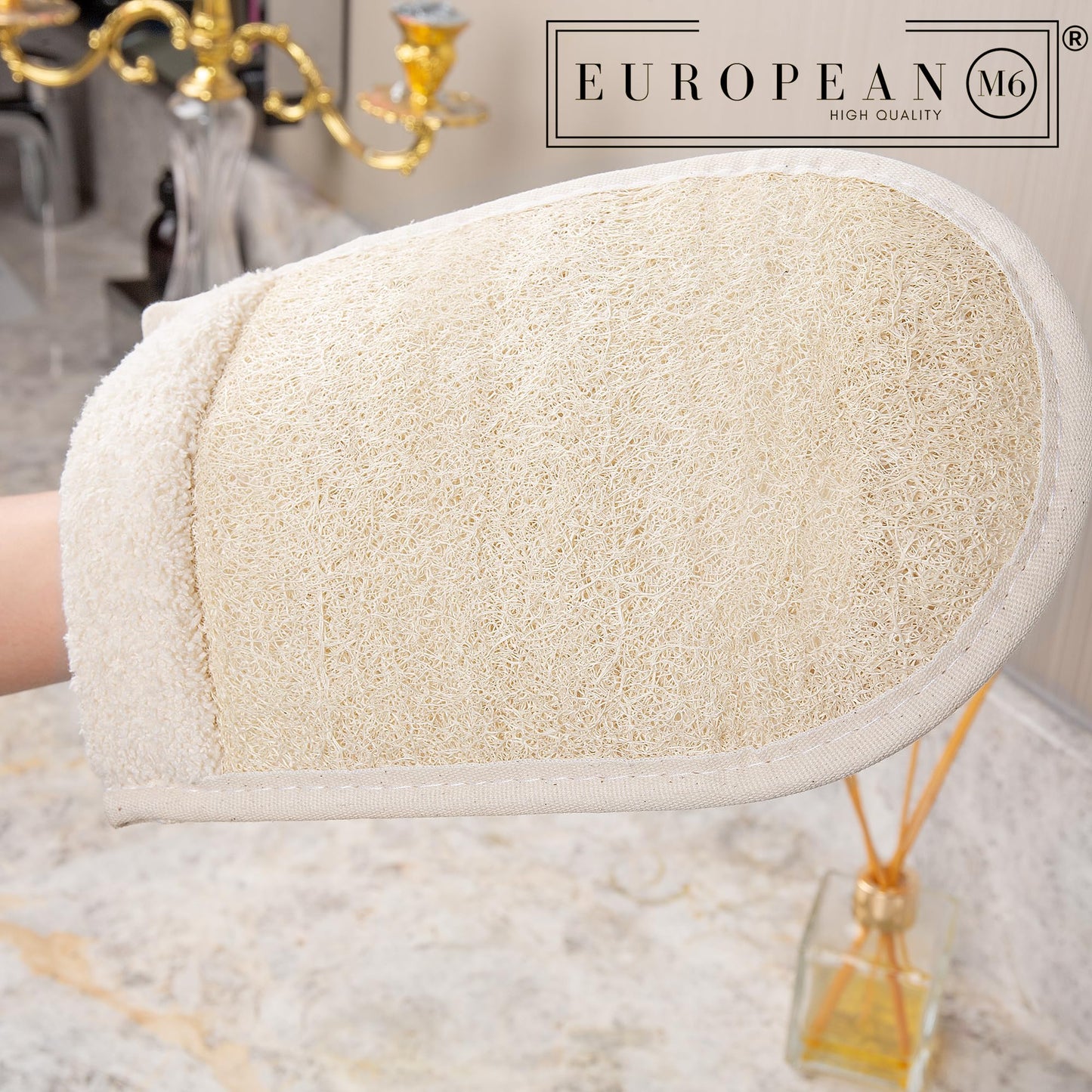 European M6 Loofah Exfoliating Body Scrubber Mitt – Dual-Sided Natural Egyptian Luffa Glove for Shower & Bath | Large Size Organic Loofah Sponge for Deep Body Cleansing | for Women & Men (2 Count)