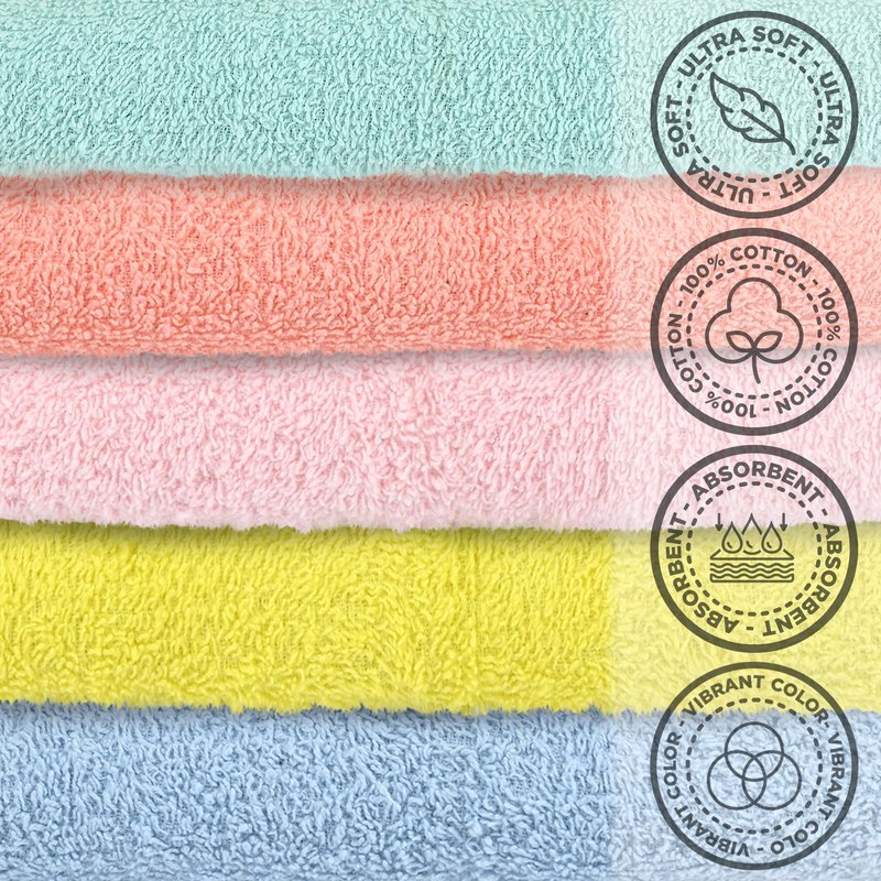 Crystal Ridge Cotton Wash Cloths 12 Pack - Washcloths for Showering, Face and Body, Soft and Highly Absorbent Multipurpose Towels for Bathroom, Kitchen, Spa and Gym - Wash Rags 12 x12 (Pastel)
