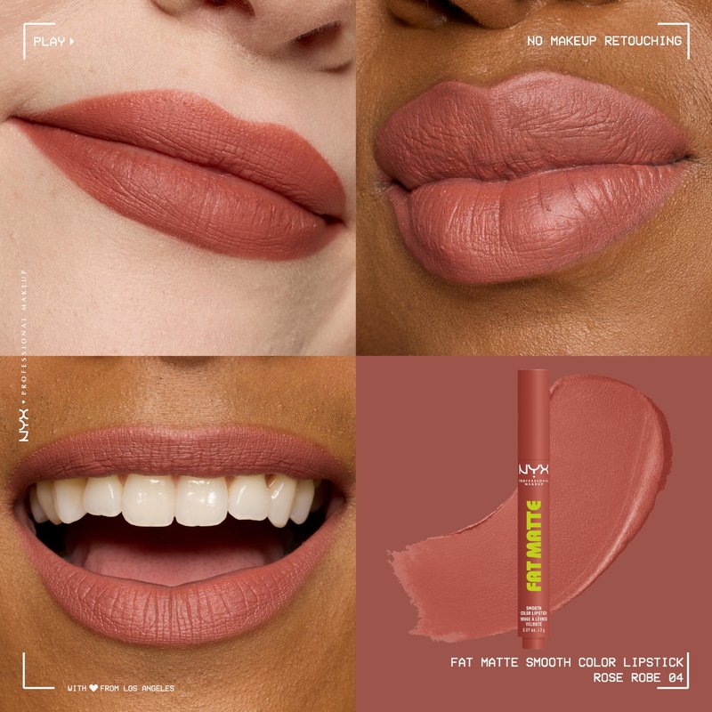 NYX PROFESSIONAL MAKEUP Fat Matte Lipstick, Pigmented, Smoothing, & Non-Drying Lip Crayon, Long Lasting Lip Makeup, Vegan & Cruelty Free - Rose Robe (Rose Nude)