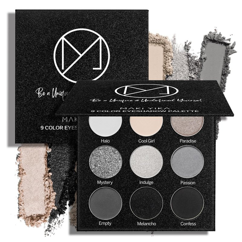 MAKI YIKA Black Grey Smokey Eyeshadow Palette Matte Black White Gray Silver Smoky Eye Shadow 9 Colors Eyeshadows Eye Makeup For Goth Look -9Black