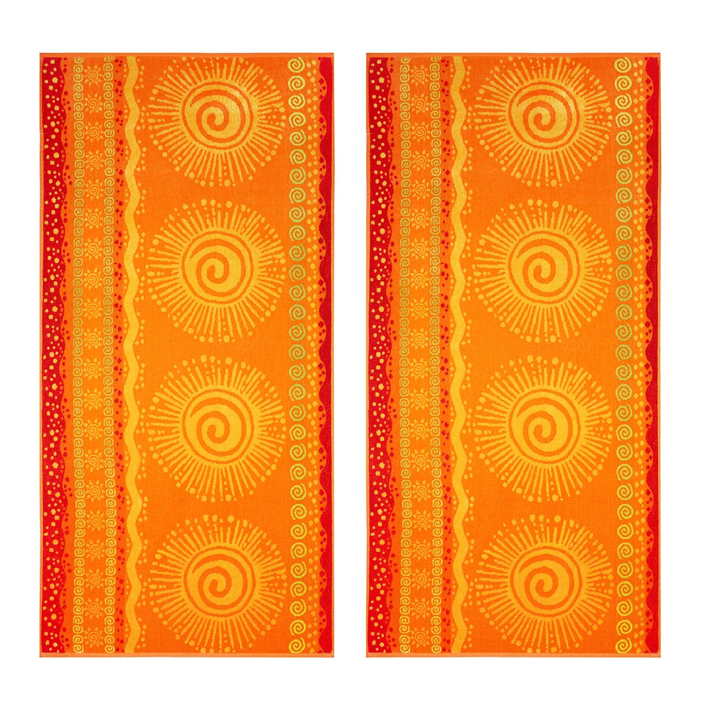 COTTON CRAFT Oversized Beach Towel - 2 Pack 35x70 XL Towels - 100% Cotton Big & Huge Pool Bath Towel - Plush Terry Jacquard Velour 450 GSM Super Soft Absorbent Luxury - Sunshine Orange Yellow
