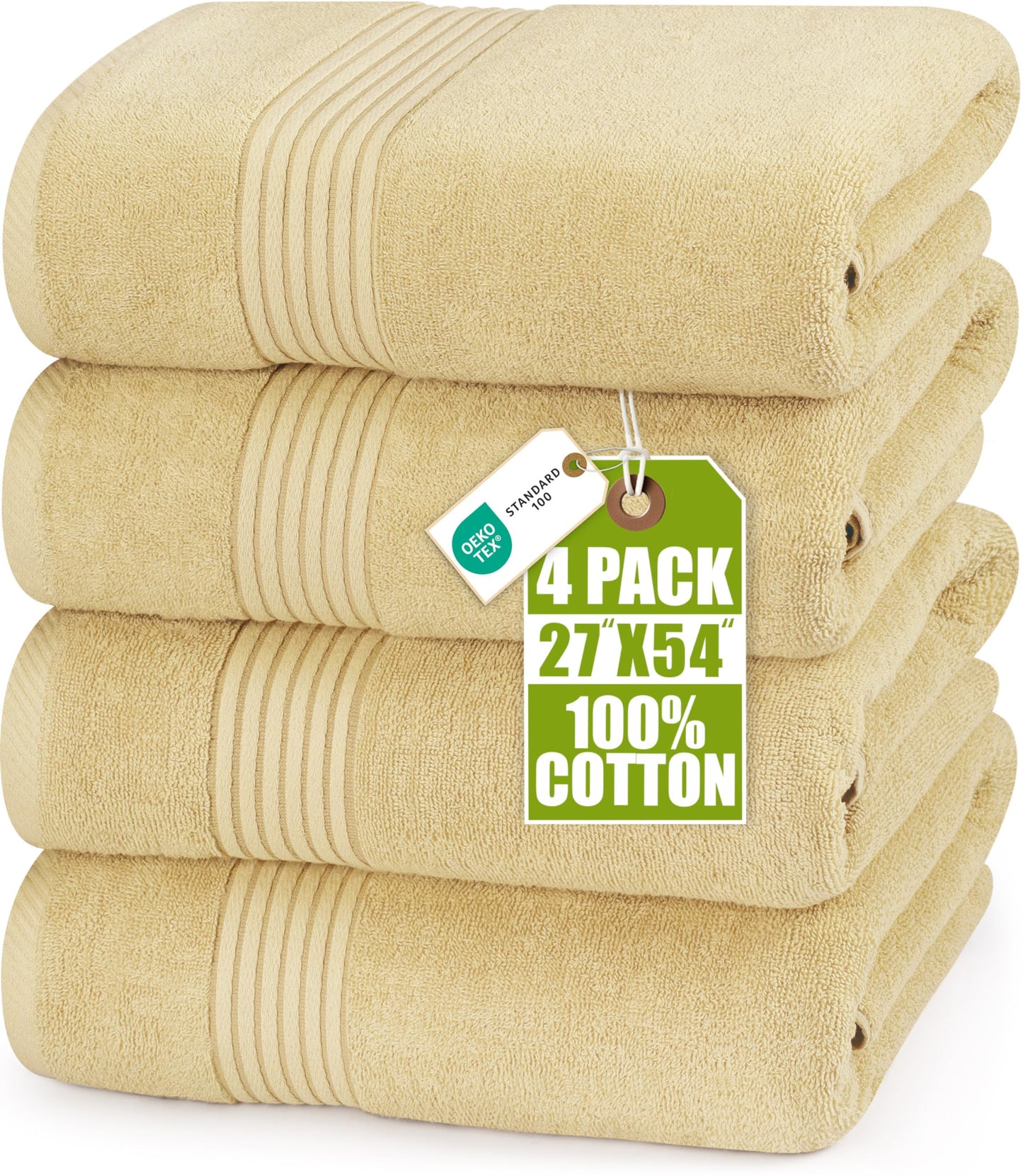 Utopia Towels Luxurious Bath Towels Set, 27 x 54 Inches 100% Ring Spun Cotton, 4 Pack Beige