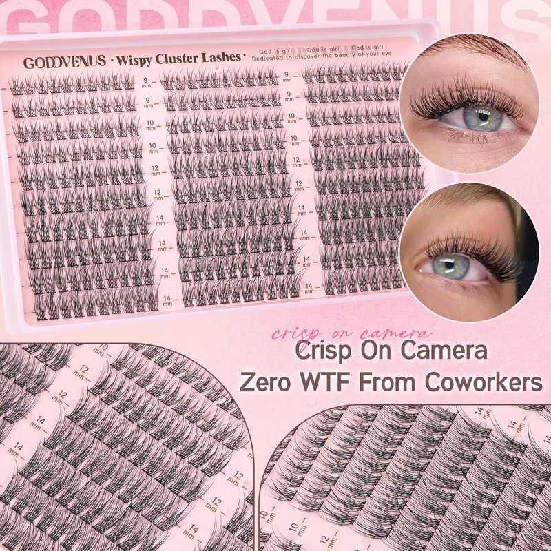 Goddvenus Lash Clusters Kit - 300pcs Wispy C Curl Eyelash Extensions | Natural DIY 9-14mm Clusters with Tweezers