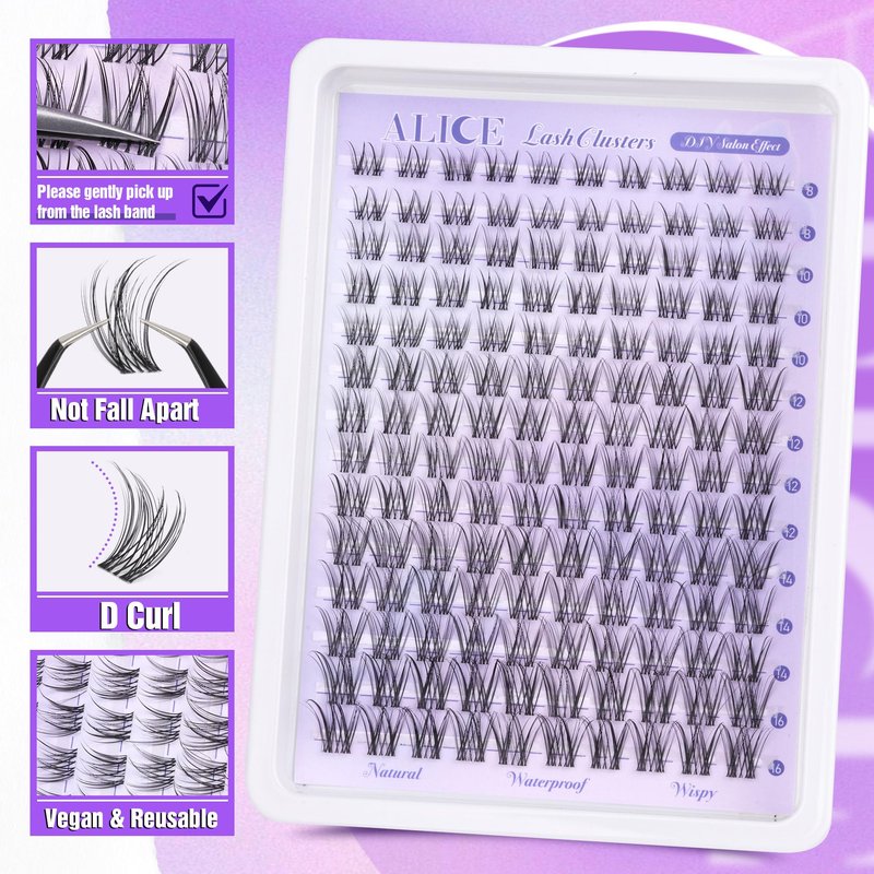 Lash Clusters Natural Lash Extensions Invisible Band Waterproof 8-16mm Cluster Eyelash Extensions Wispy Eyelash Clusters Individual Lashes Cluster Lashes by ALICE