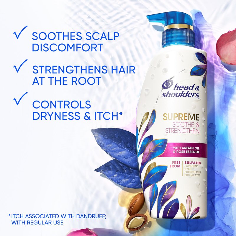 Head & Shoulders Supreme Anti-Dandruff Shampoo with Argan Oil and Rose Essence, 1% Pyrithione Zinc, Sulfate-Free, Deep Moisturization and Itch Control, 28.2 fl oz