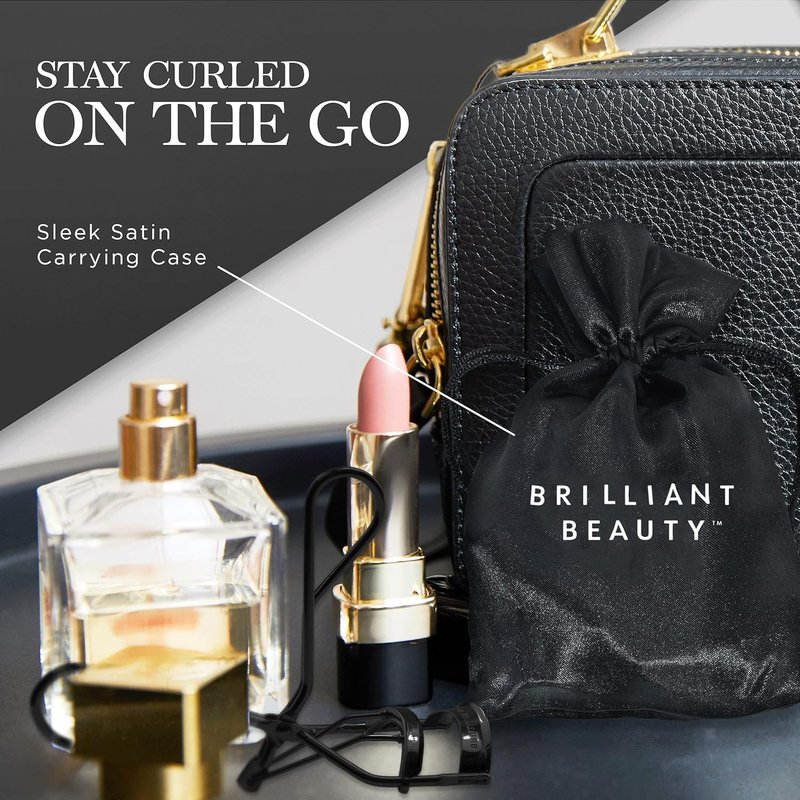 Brilliant Beauty Eyelash Curler - Dramatic Curling Tool with Satin Bag & Refill Pads | Jet Black