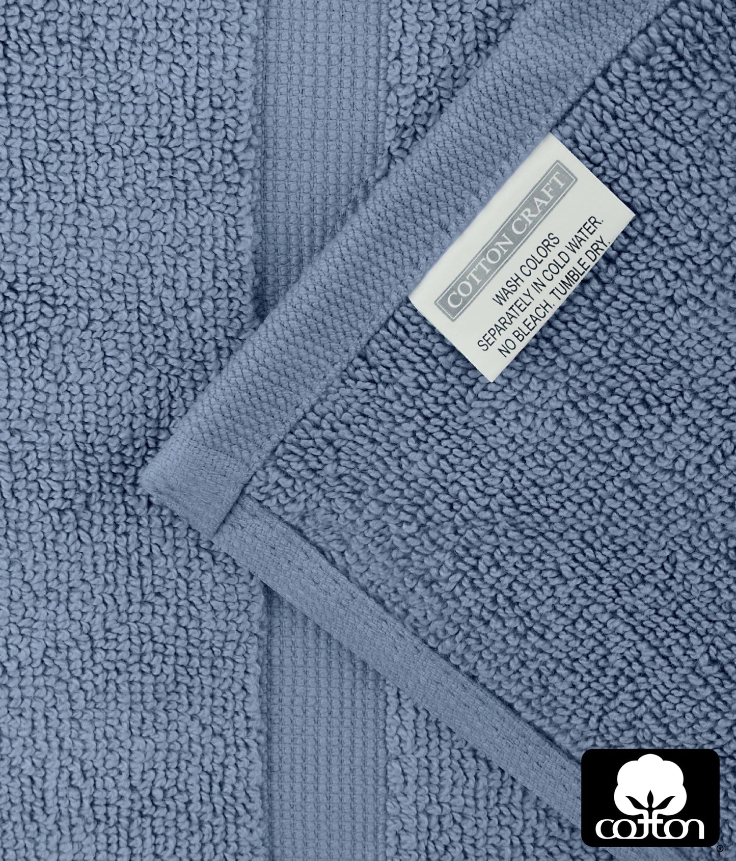 COTTON CRAFT Bath Mats - 2 Pack 100% Cotton 21x30 Inches - Ultra Absorbent - Plush 900 GSM - Banded Border Luxury Towel Rug - Step Out Tub Shower Floor Mat -Not a Bathroom Rug - Azure Blue