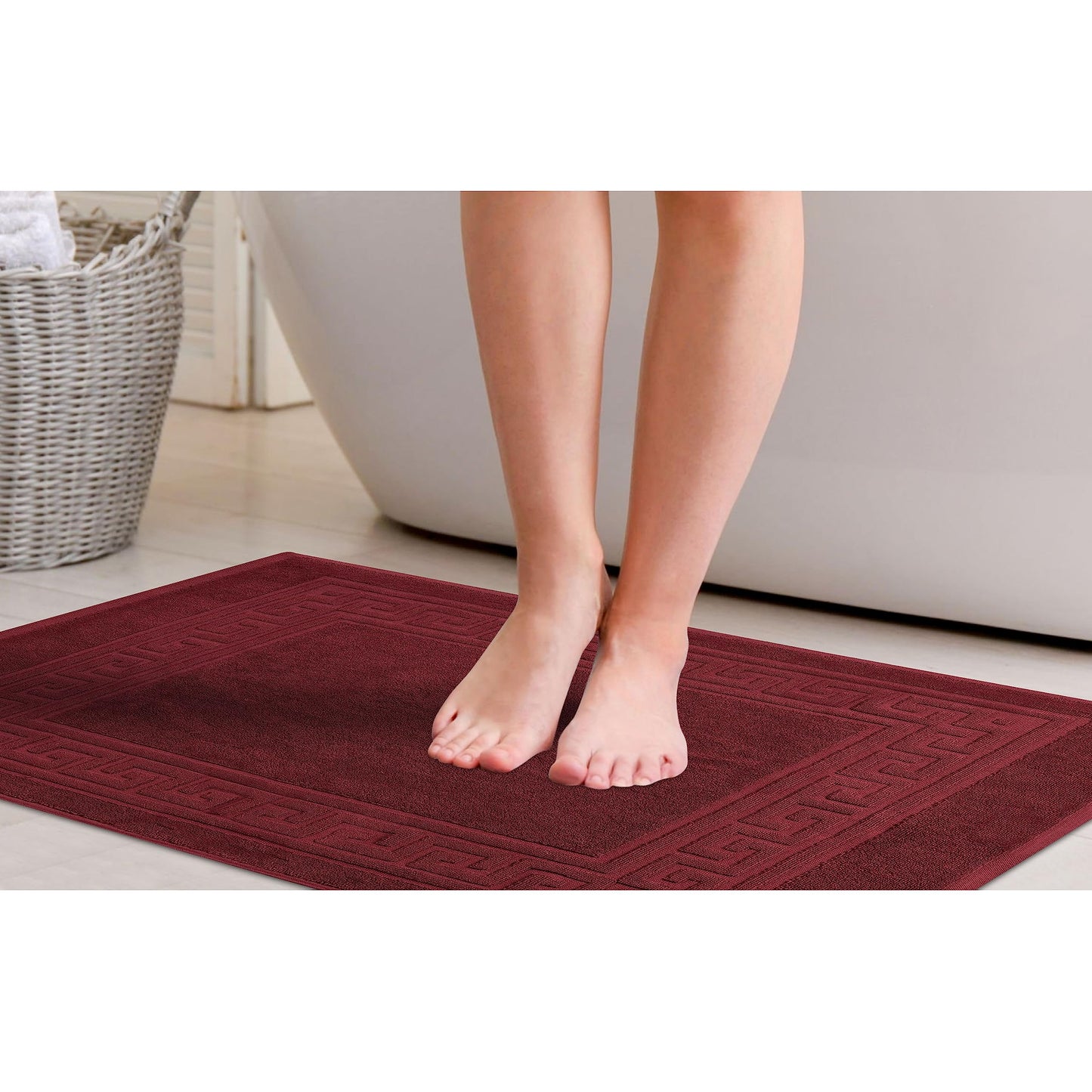 Superior Heavyweight Cotton Bath Mats, 2-Piece Rugs For Bathroom Accessories, Washable Rug For Shower, Toilet, Modern Decor, No Backing, Luxury Hotel And Spa Quality, Set of 2, 22" x 35", Burgundy