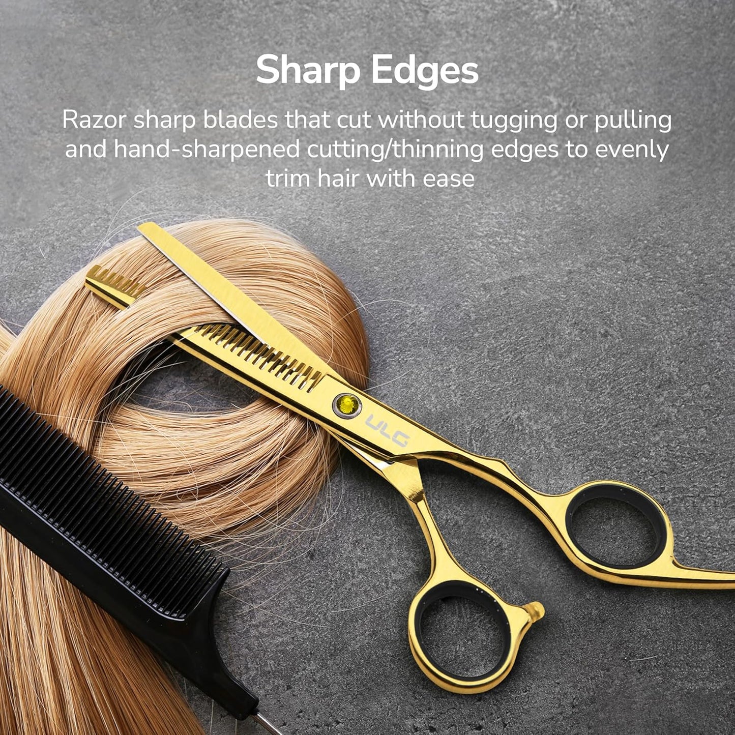 ULG Professional Hair Cutting Scissors Kit - Japanese Stainless Steel Thinning Shears | 6.5 Inch Gold Finish