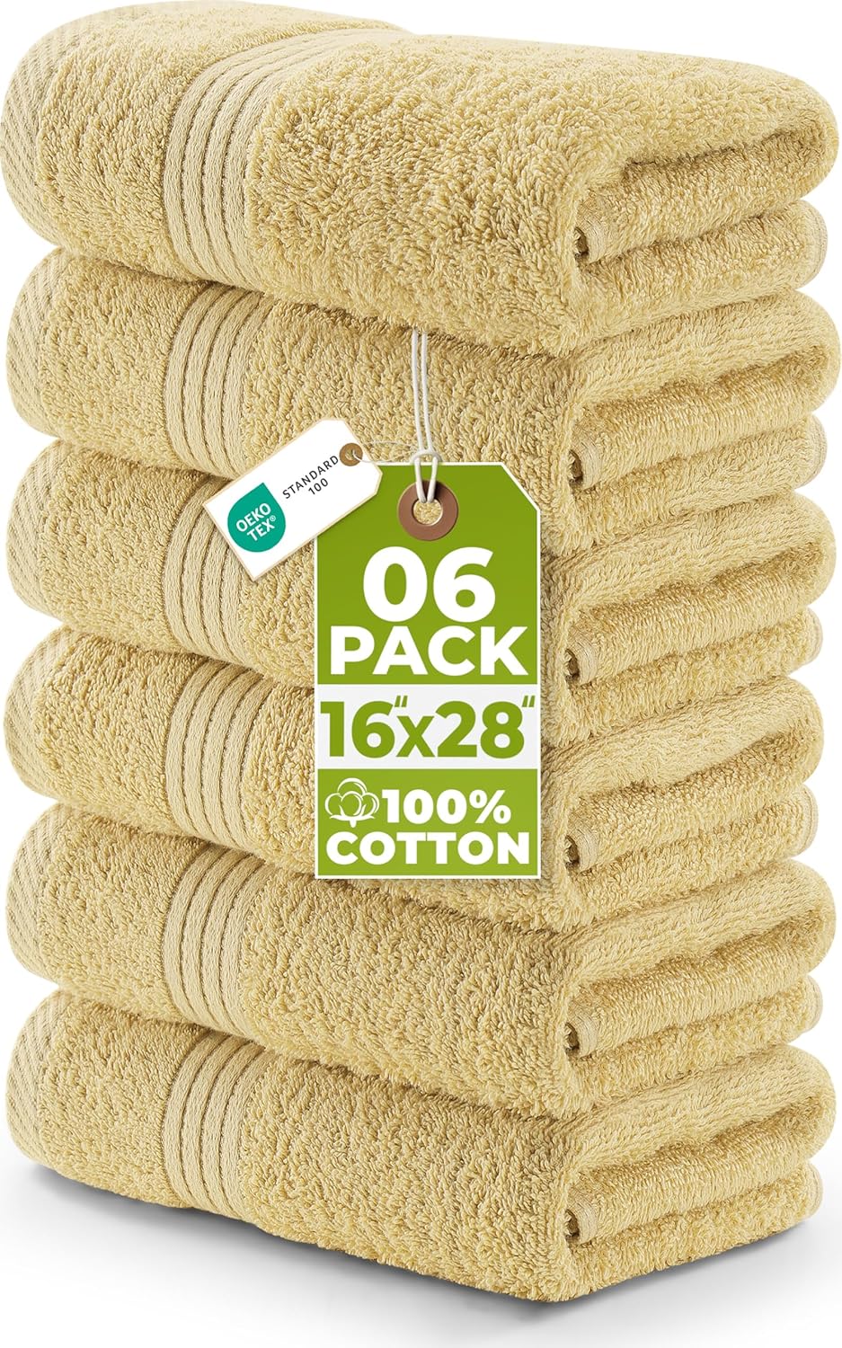 Utopia Towels - Premium 6-Piece Hand Towel Set | 100% Cotton, Lightweight & Absorbent - 16" x 28", Beige