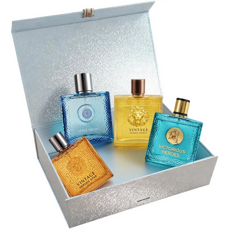 A CENTER Men's Cologne Gift Set 4 x 3.4 FL oz|Luxury perfume with Premium Presentation Box|Perfect Valentine's Day Gift for Him|Long Lasting Fragrance(VintagHeroeEnergy&Star&Verse&Victorious)