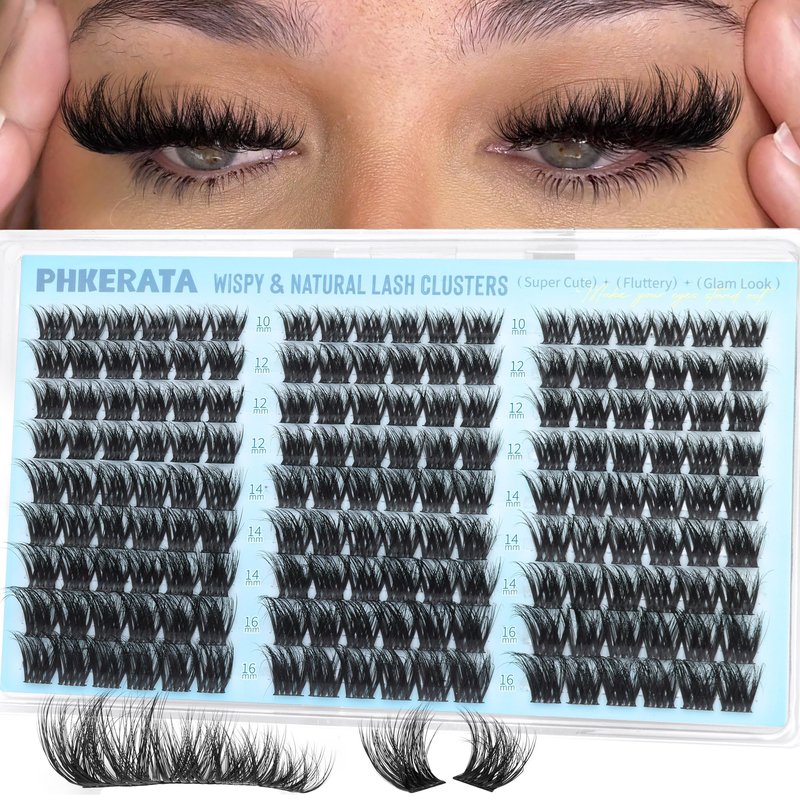 PHKERATA Fluffy Lash Clusters Wispy Eyelash Clusters Natural C Curl Cluster Eyelash Extensions Volume Individual Lashes DIY Eyelash Extension with Soft Thin Band, 10-16mm