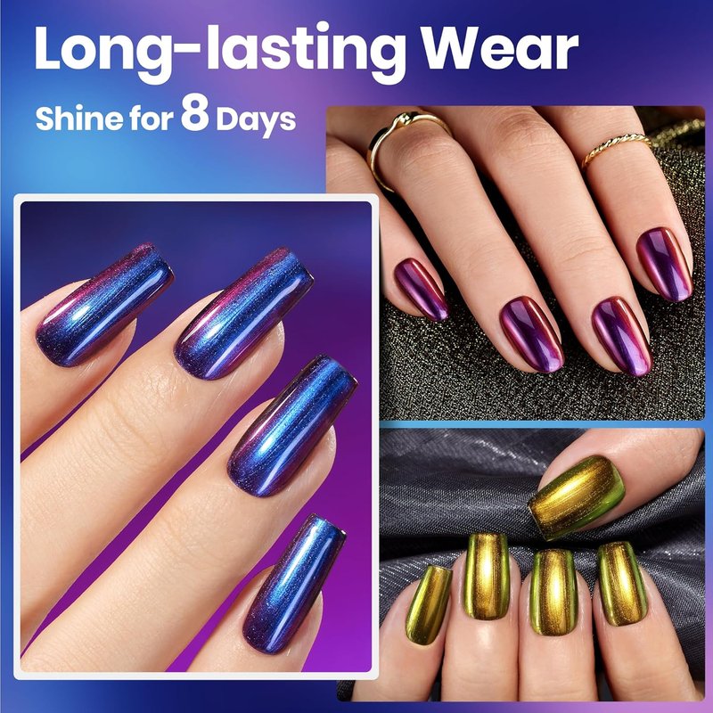 Beetles Chrome Nail Polish Set - Chameleon Holographic 6 Colors | Quick-Dry Metallic for DIY Nail Art