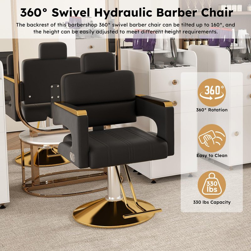 Makaseiya Heavy Duty Barber Chair for Hair Stylist,Professional Hair Salon Stool with Footrest,Adjustable Seat Height 34-40" Barber Beauty Equipment for Hair Stylist Spa Shampoo