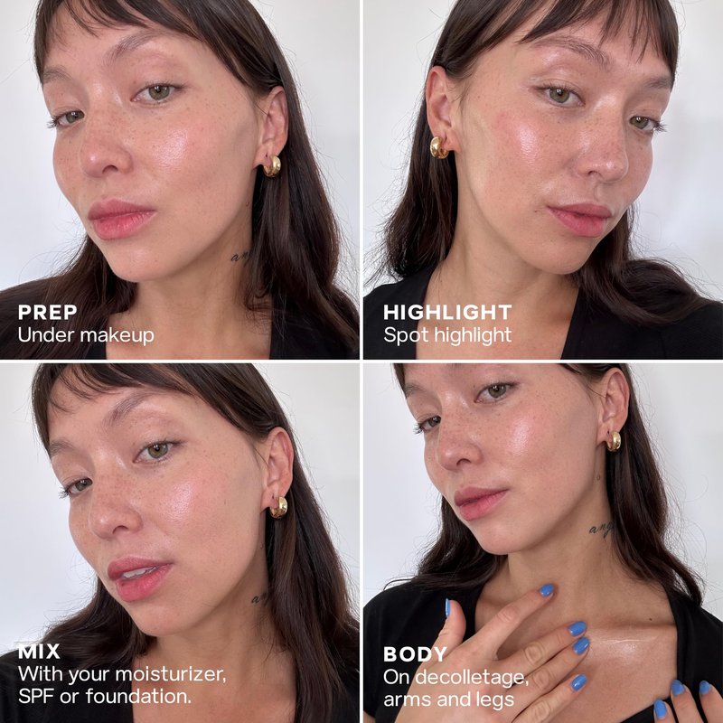 Saie Mini Glowy Super Gel - Hydrating Makeup Primer and Illuminating Glow Serum Enriched with Vitamin C and Squalane Oil - All-Over Liquid Highlighter Makeup for Instant Glass Skin - Warmglow (0.5 oz)