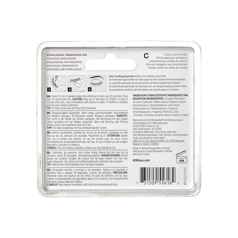 KISS Lash Adhesive, Lash-Glue, 24hr Strip Eyelash Adhesive, Clear, Includes Lash-Adhesive, Long Lasting Wear, Can Be Used with Strip Lashes and Lash Clusters (Pack of 2)