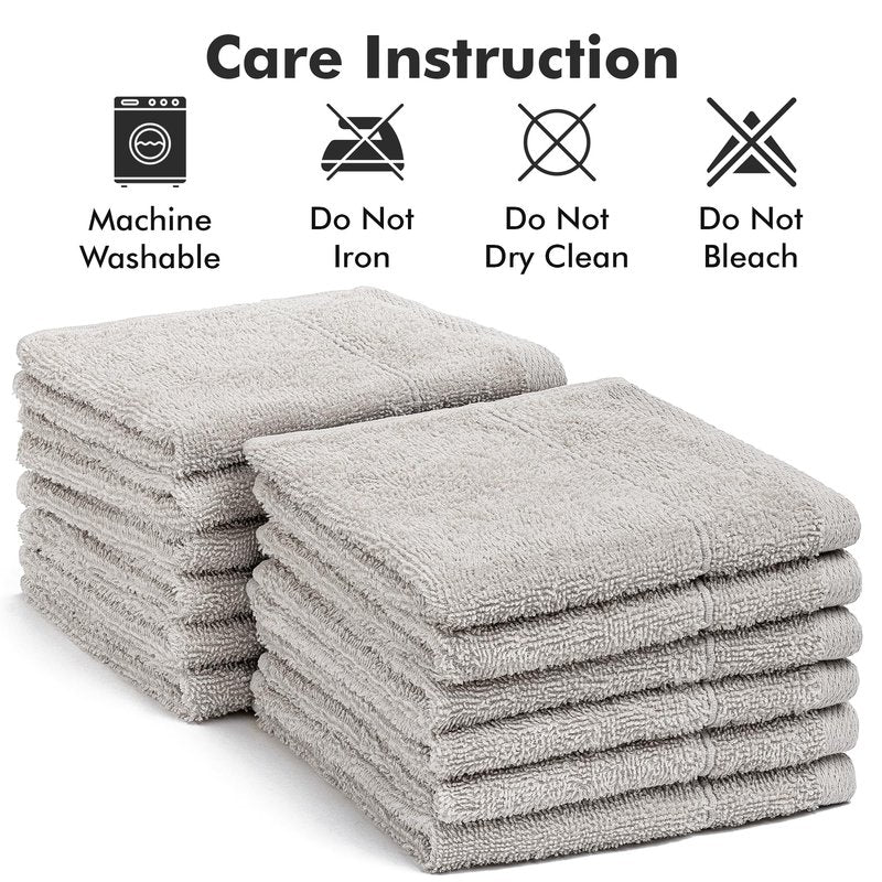 Novo Home Face Towels Pack of 12 – 100% Cotton Wash Cloths (12x12 inch) – Soft, Quick Dry & Highly Absorbent Hand Towels for Bathroom, Spa, Gym, Kitchen and for Daily Use - (Light Grey)