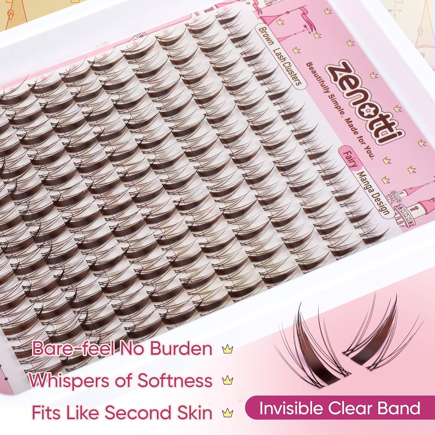 Zenotti Brown Lash Clusters - Natural Fairy Eyelash Extensions | Wispy Spiky Individual Lashes 8-16MM