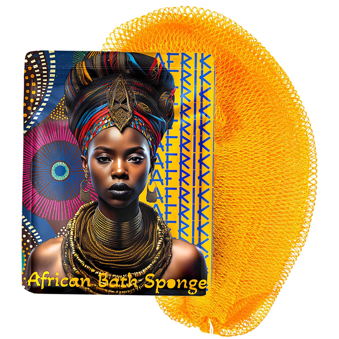 African Net Sponge, Premium Authentic Exfoliating Body Scrubber, Extra Long Stretch Bath Sponge for Shower, Deep Exfoliating Washcloth for Smooth Skin, 1 Pack (Honey Yellow)