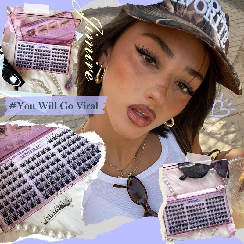 JIMIRE 8-12MM Lash Clusters Natural Look Wispy Cluster Eyelash Extensions C Curly Short Eyelash Clusters 120Pcs Soft DIY Individual Cluster Lashes Natural Lash Extensions at Home
