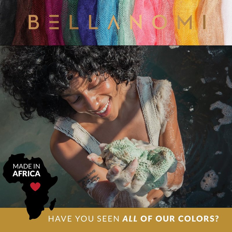 BELLANOMI African Exfoliating Net Sponge 2-Pack Sapo – Authentic & Ethically Sourced, 45" Long Back Scrubber, Quick-Dry 100% Nylon, Gentle Exfoliation Great for Daily Use (Indigo & Blush)