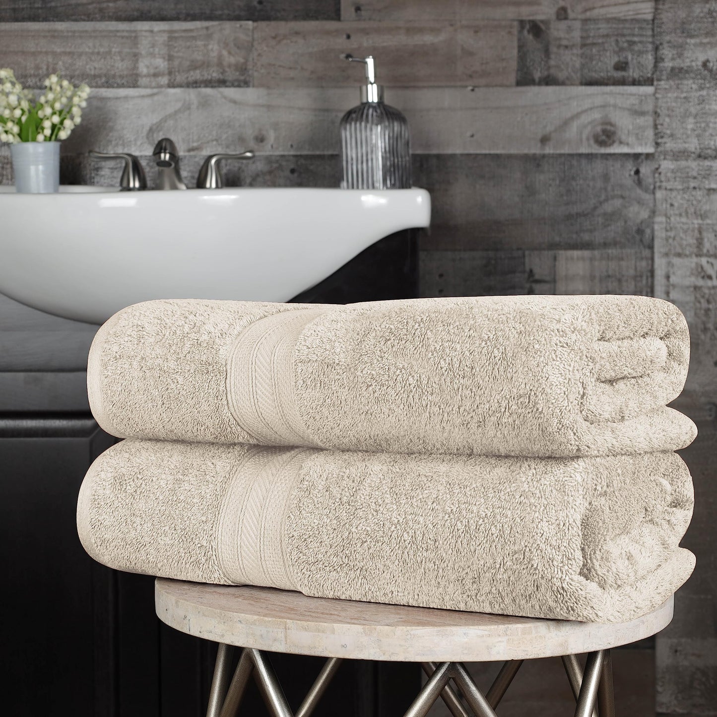 Superior Long Staple 100% Combed Cotton 700GSM 2-Piece Solid Bath Sheet Set for Bathroom, Shower, Kitchen-Super Soft, Plush, Highly Absorbent, Assorted 2-Piece Bath Seets, Ivory