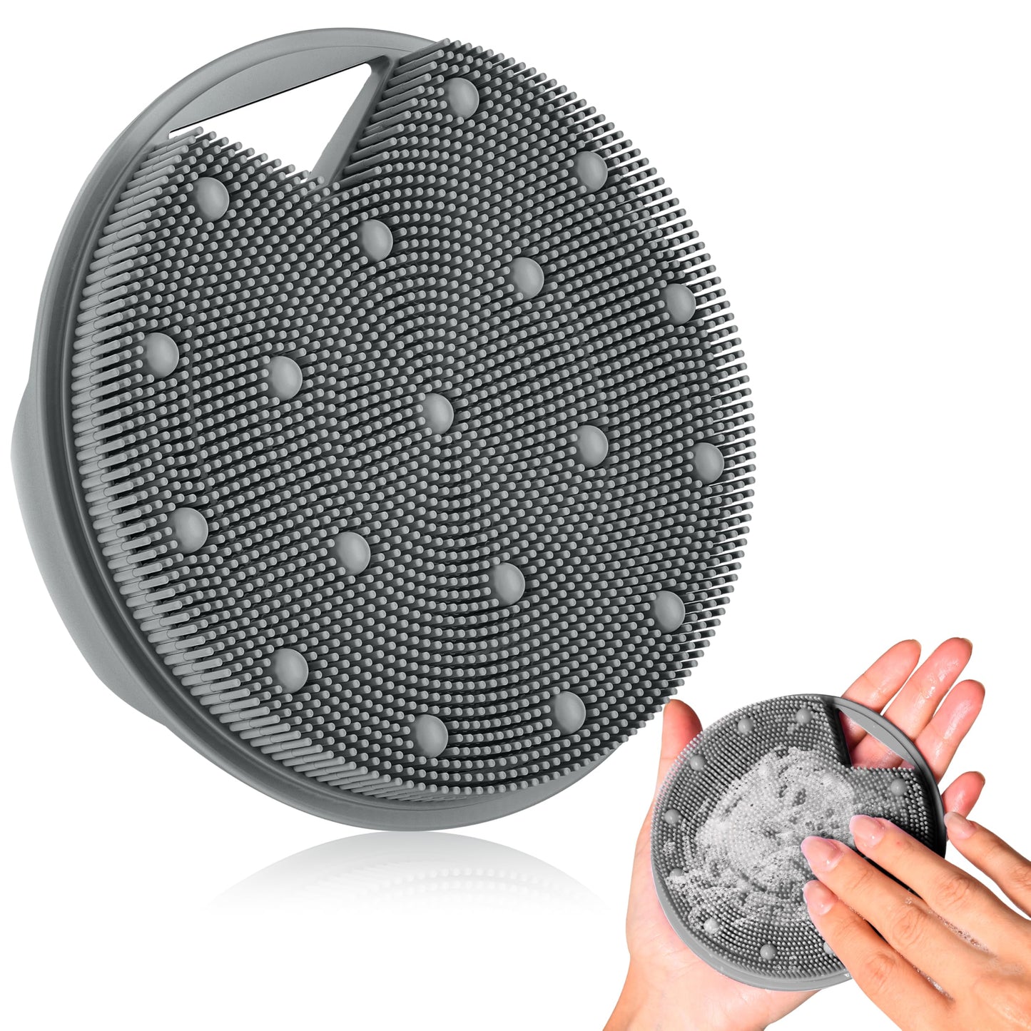XCRUCC Silicone Body Scrubber Anti Zinc Infused Silicone Loofah，Silicone Shower Scrubber with Stiff & Soft Bristles，Unblock Blood Circulation or Lymphatic Drainage - Gray