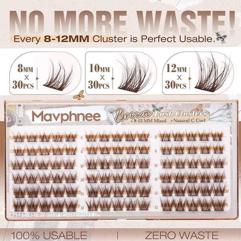Brown Lash Clusters - 8-10-12MM Wispy Fluffy Eyelash Extensions | Dark Brown DIY Pack