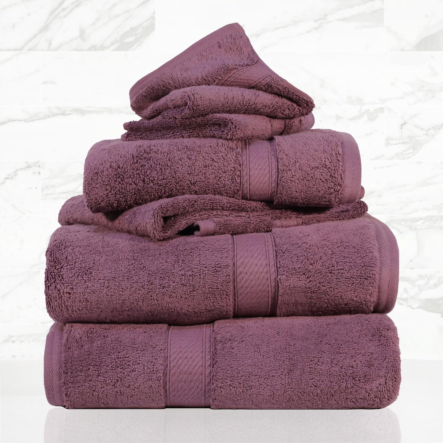 SUPERIOR Egyptian Cotton Pile 6 Piece Towel Set, Includes 2 Bath, 2 Hand, 2 Face Towels/Washcloths, Ultra Soft Luxury Towels, Thick Plush Essentials, Guest Bath, Spa, Hotel Bathroom, Plum