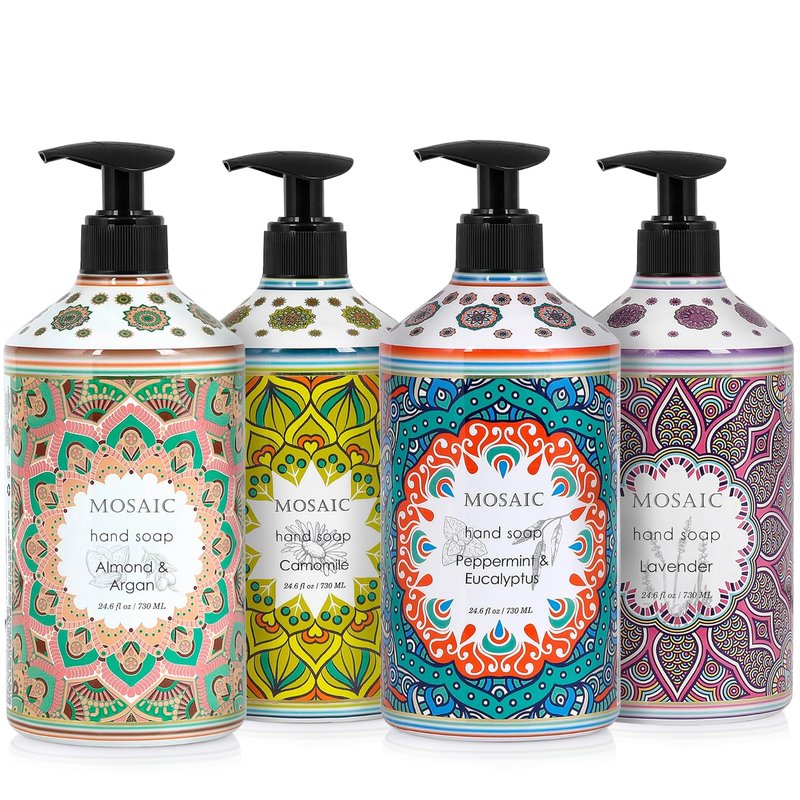Anatolia Daphne Liquid Hand Soap Gift Set - Lavender, Almond & Argan, Peppermint & Eucalyptus, Chamomile | 4 x 24.6 Fl Oz Bottles