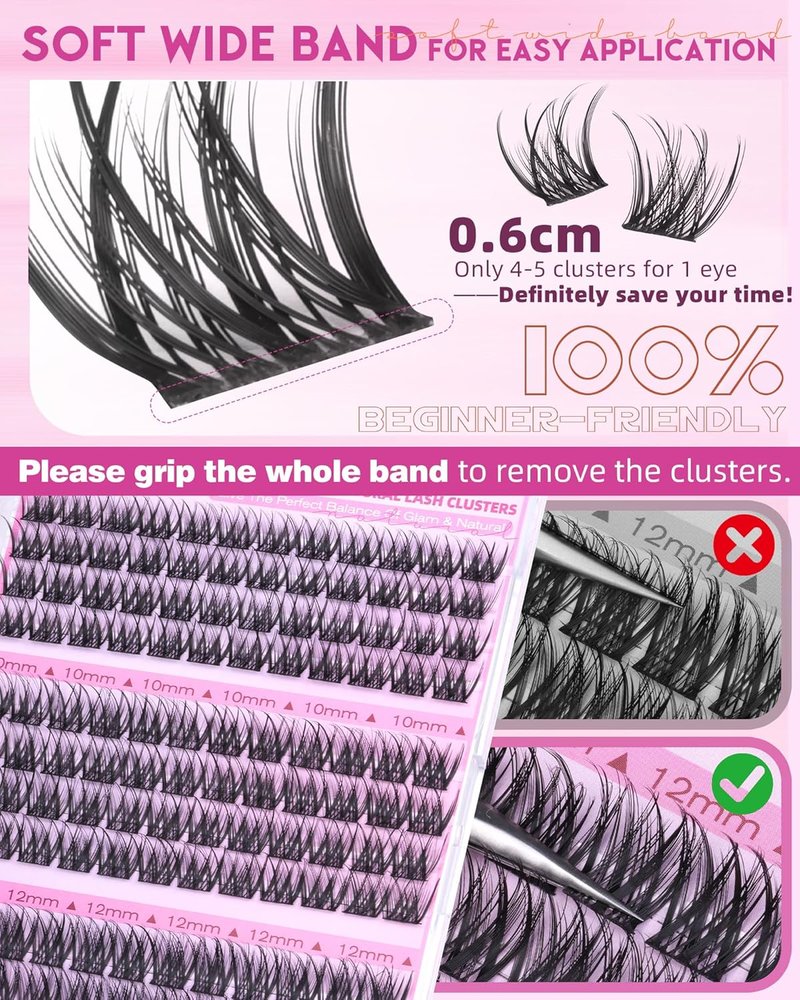EYDEVRO Wispy Lash Clusters - Natural 10-12-14mm Eyelash Extensions for DIY Home Use | Waterproof & Fluffy