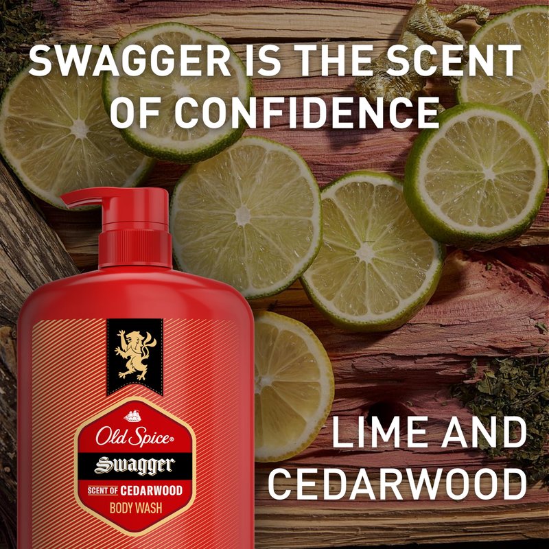 Old Spice Body Wash for Men, Refreshing 3X Defense, 24/7 Shower Fresh with Long Lasting Scent, Red Collection, Swagger with Cedarwood Scent, 33.4 oz (Pack of 4)