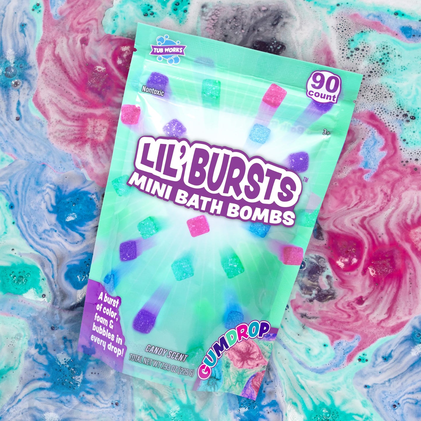 Tub Works® Lil' Bursts™ Mini Bath Bombs for Kids, 90 Count, Rainbow | Nontoxic | Tiny Kids Bath Bombs with A Burst of Color, Foam & Bubbles | Customize Toddler Bath with 7 Colors | Make Bathtub Art