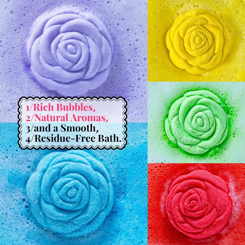 RelaxRose Bath Bomb Gift Set for Women – 10 Pack Handmade with Natural Essential Oils, 5 Aromatic Scents, Relaxing Rose Bubble Bath, Self Care Birthday & Summer Gifts for Mom, Wife, and Her