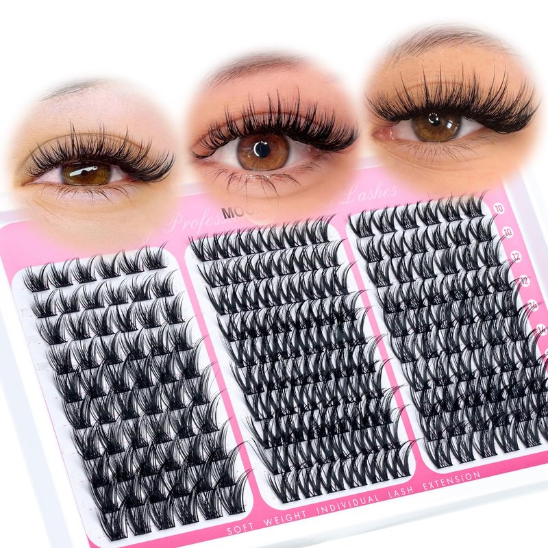 MOONKALI Natural Lash Clusters Wispy Eyelash Clusters 3 Styles Mix Natural Cluster Eyelash Extensions D Curly Soft Individual Lashes 10-16mm Mix Length Natural Look Lashes Clusters with Thin Lash Band
