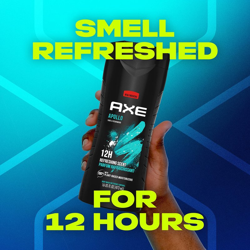 AXE Body Wash for Long Lasting Freshness Apollo Sage and Cedarwood Men's Body Wash with Odor-Busting Prebiotics 16 oz