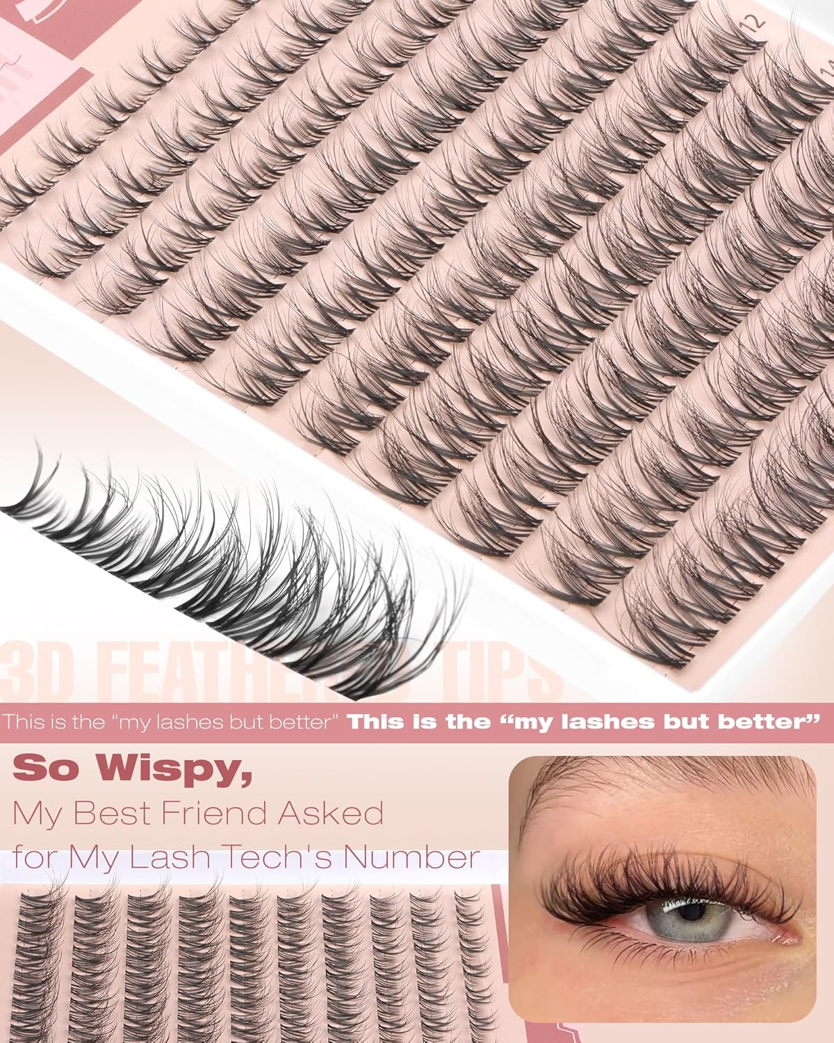 Spider Lash Clusters Kit - Wispy D Curly Eyelash Extensions for Natural Fluffy Look | DIY Individual Lashes