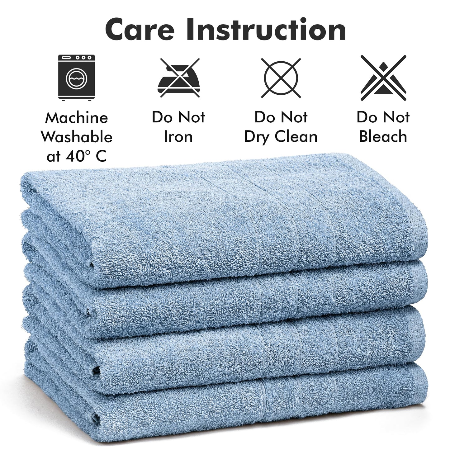 Novo Home Bath Towels Set of 4 – 100% Cotton Sky Blue Extra Large Towels for Bathroom, Spa Use (55x28 in) – Super Soft and Quick Dry Large Bath Sheets for Adults