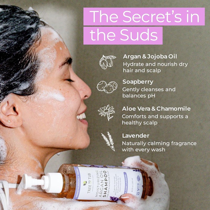 Lavender Dry Hair Shampoo for Sensitive Scalp - Gentle Hydrating Formula with Organic Argan Oil & Aloe Vera | Sulfate-Free, 12 oz