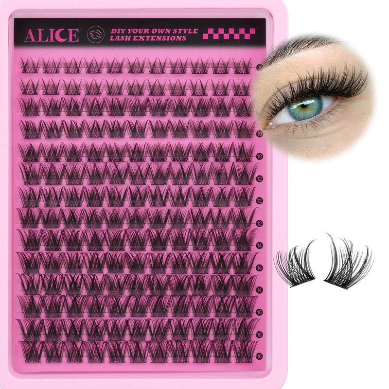 ALICE Lash Clusters Eyelash Clusters - Wispy Volume Eyelash Extensions with Spikes - 228pcs 10-18mm 100D Waterproof Individual Lashes for Dramatic Look and Customizable Styles
