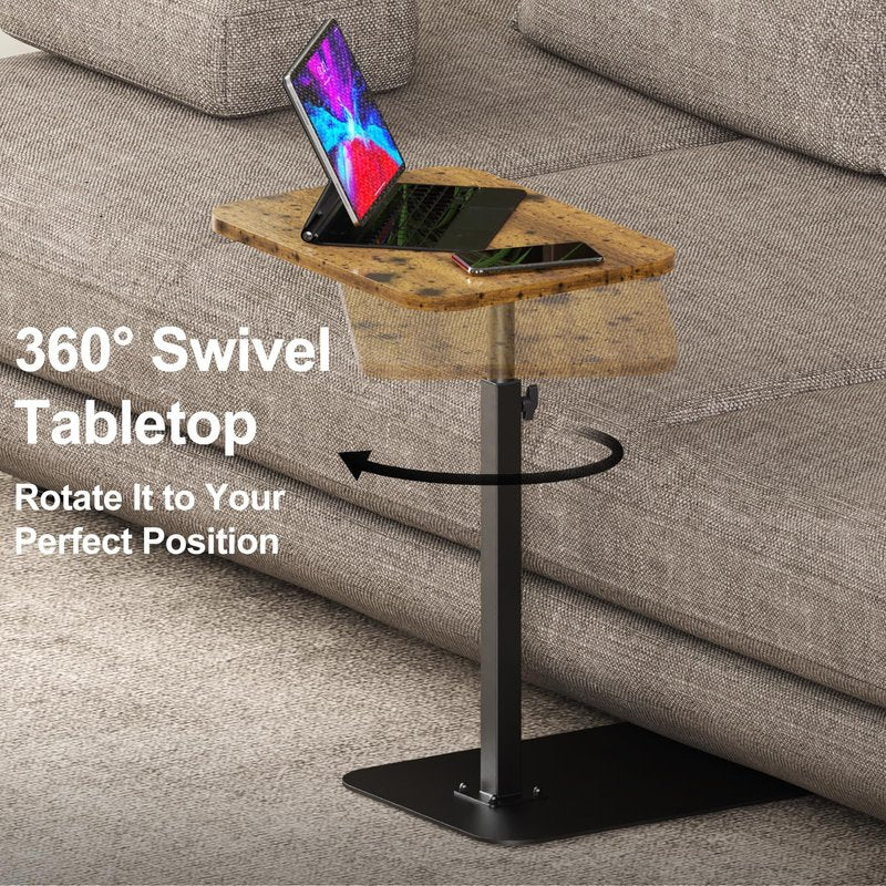 HzTinT TV Tray Table, Adjustable Height & 360° Swivel Couch Table with Heavy-Duty Metal Base that Slides Under Sofa, C-Shaped Side Table for Living Room, Bedroom, Bathroom, Study, and Small Spaces