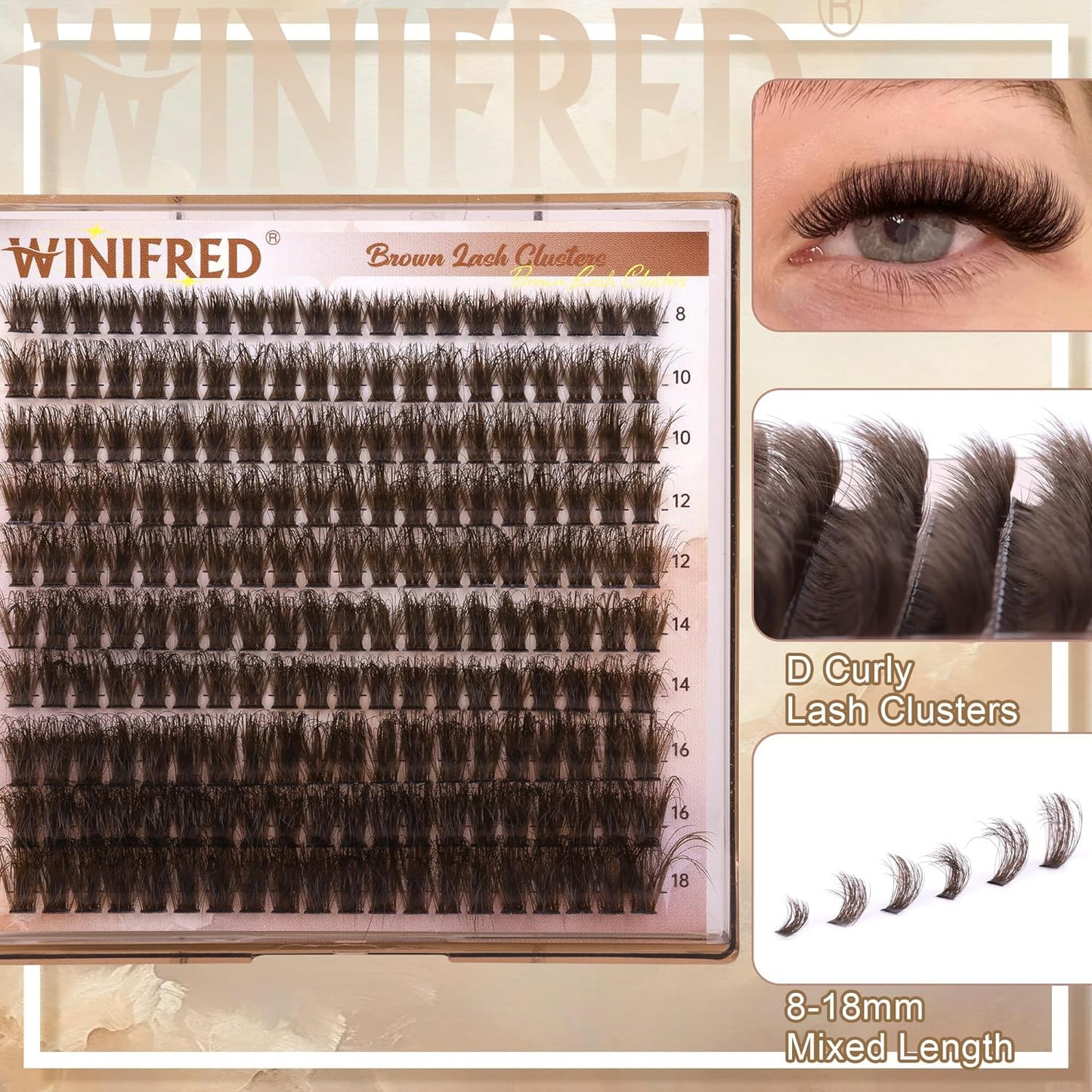 Winifred Brown Lash Clusters - Dark Brown Wispy Thick Volume Eyelash Extensions | 80D, 8-18mm