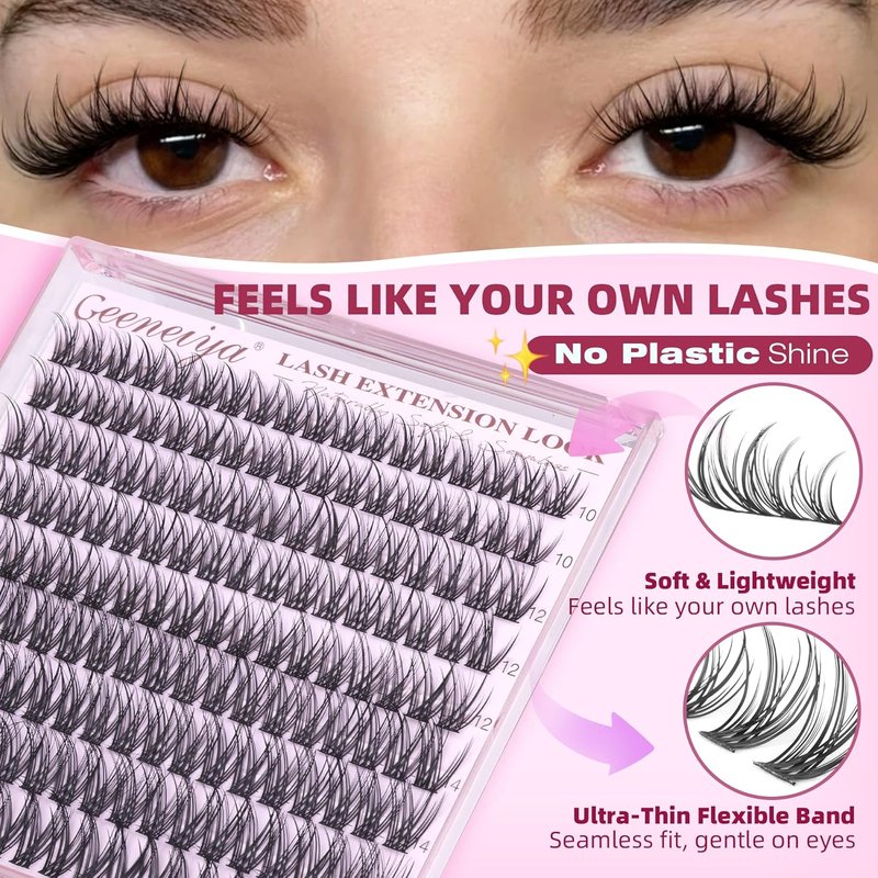Natural Lash Clusters - Wispy C Curl Eyelash Extensions | 10-16MM Flexible Band for DIY Applications
