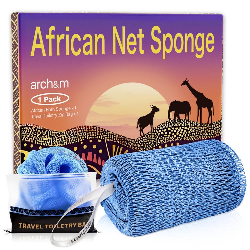 ARCH&M African Net Sponge Authentic - Exfoliating Body Scrub Bath Sponge Back Scrubber Washcloth for Shower Daily Use Travel Toiletry Bag Real Afroscrub Exfoliator Skin Care Bathing Accessories