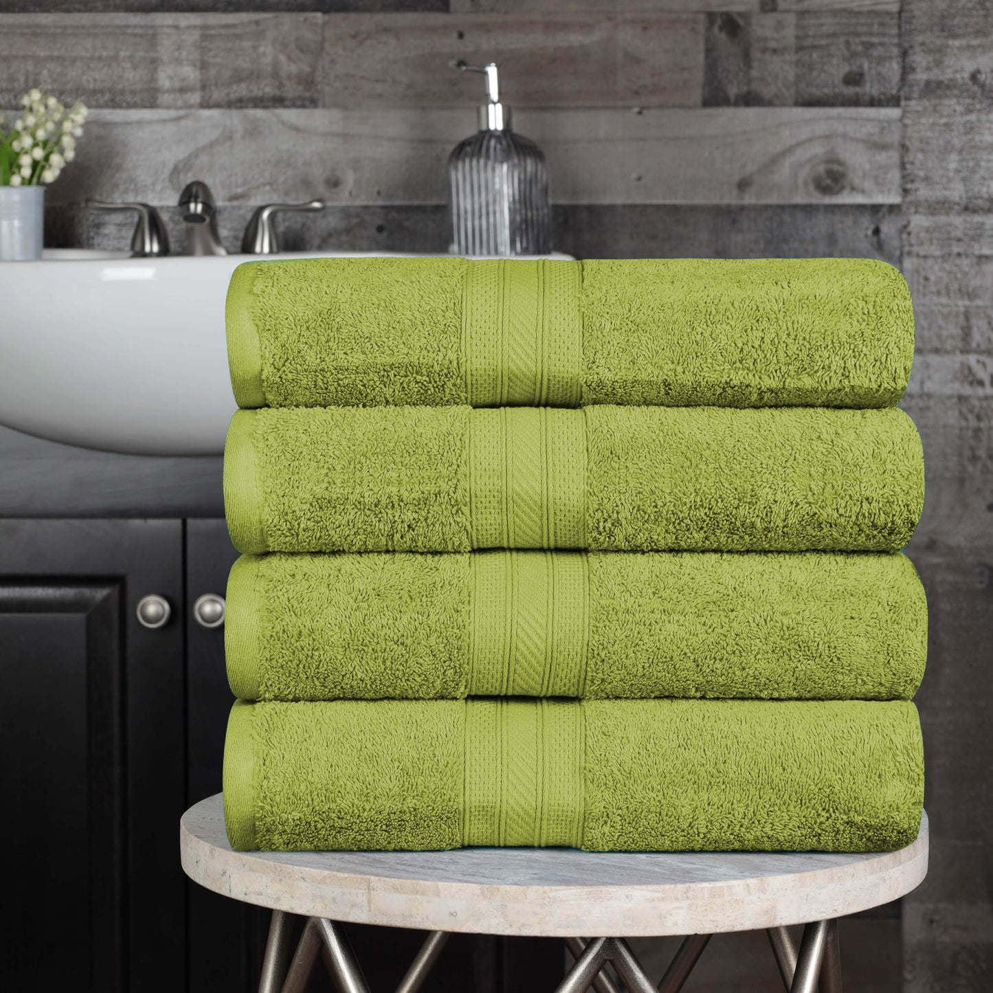 Superior Long Staple 100% Combed Cotton 700GSM Solid Highly-Absorbent 4-Piece Bath Towel Set for Bathroom, Shower, Kitchen-Super Soft, Plush, Highly Absorbent, Assorted 4-Piece Towels, Green Essence