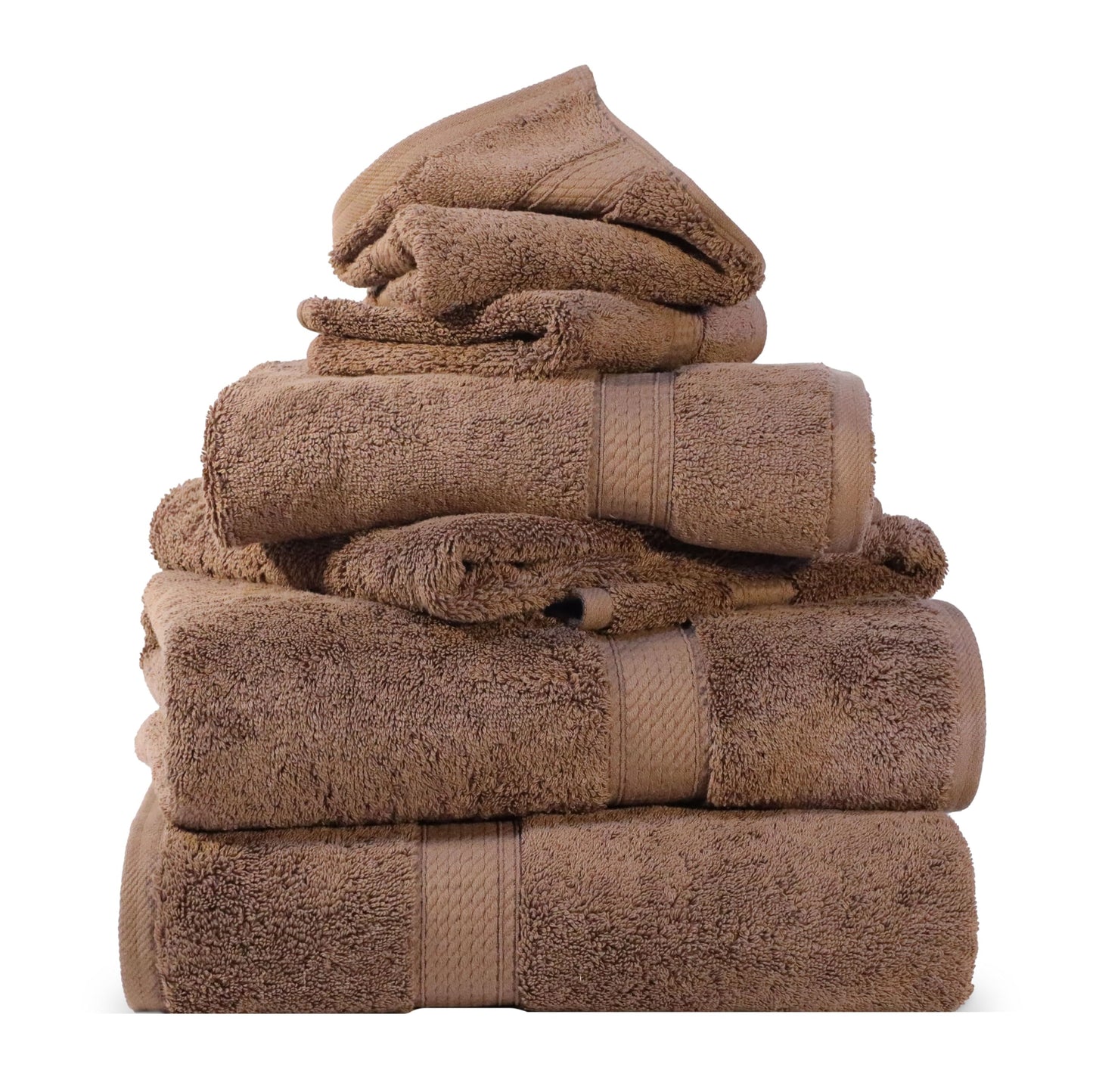 SUPERIOR Egyptian Cotton Pile 6 Piece Towel Set, Includes 2 Bath, 2 Hand, 2 Face Towels/Washcloths, Ultra Soft Luxury Towels, Thick Plush Essentials, Guest Bath, Spa, Hotel Bathroom, Chocolate